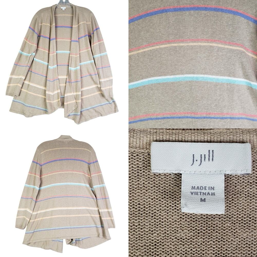 J Jill Cardigan Sweater Striped Women’s Size Medium M Long Sleeve Open Front